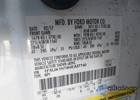 2017 Ford Expedition El Xlt from USA, damaged, VIN 1FMJK1HT8HEA57740